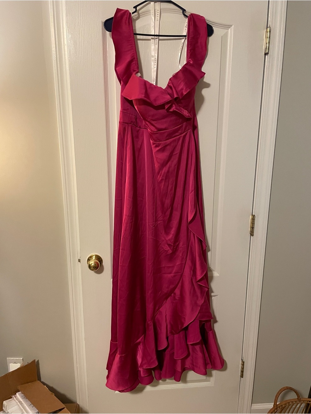 Azazie Lyra Fuchsia Ruffle-Trim Dress